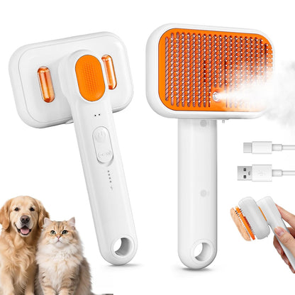 3-In-1 Pet Mist Brush for Dogs & Cats, Self-Cleaning,Rechargeable | ABS Body，2 Spray Settings，Round-Tipped Comb Pins，Indoor Cat & Dog Grooming，Reduces Shedding，Controls Loose Flying Fur