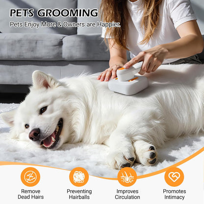 3-In-1 Pet Mist Brush for Dogs & Cats, Self-Cleaning,Rechargeable | ABS Body，2 Spray Settings，Round-Tipped Comb Pins，Indoor Cat & Dog Grooming，Reduces Shedding，Controls Loose Flying Fur