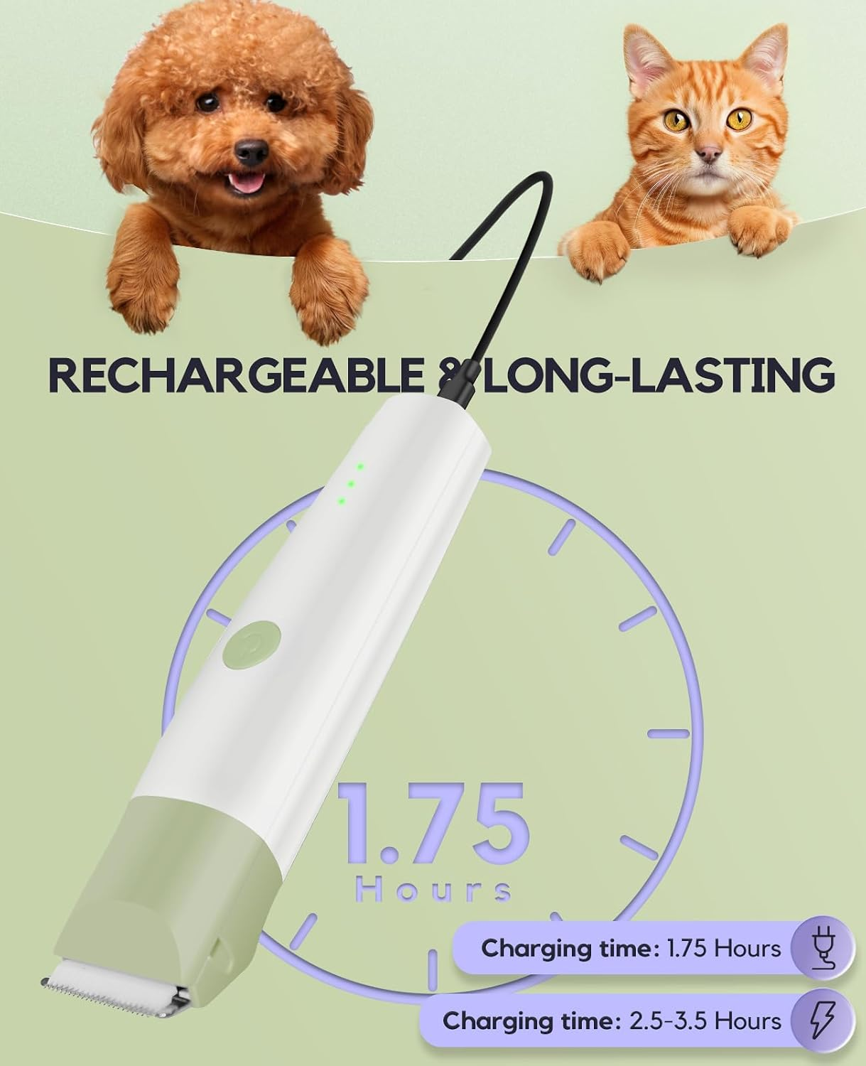 4 in 1 Rechargeable Dog Clippers Grooming Kit with 2 Speeds and Low Noise | Quiet Cordless Dog Hair Trimmer for Paw Nail Grinder, Cat Grooming Clippers for Trimming Hair on Paw Eye Ear Face (Green)