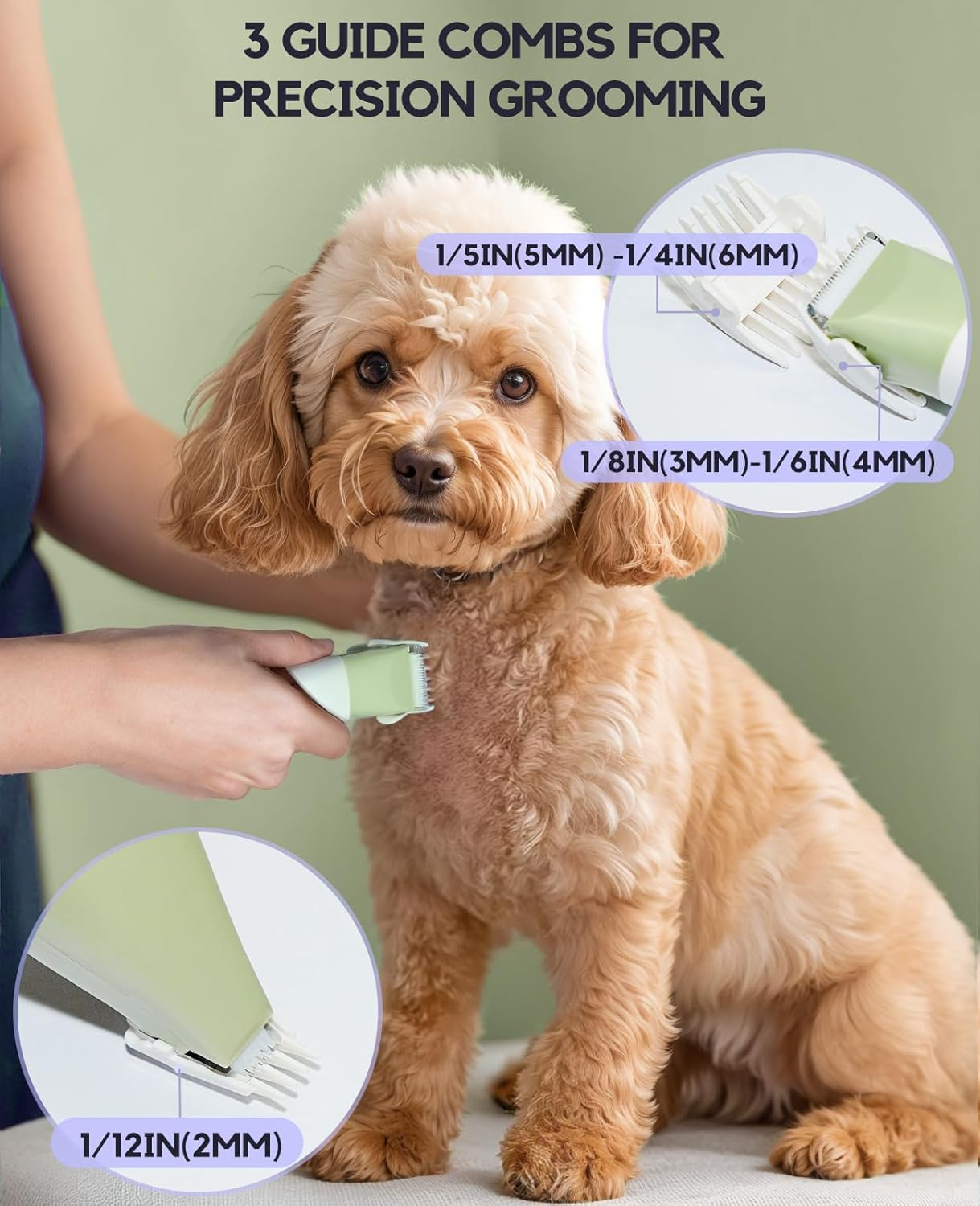 4 in 1 Rechargeable Dog Clippers Grooming Kit with 2 Speeds and Low Noise | Quiet Cordless Dog Hair Trimmer for Paw Nail Grinder, Cat Grooming Clippers for Trimming Hair on Paw Eye Ear Face (Green)