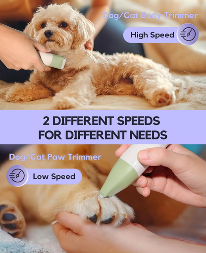 4 in 1 Rechargeable Dog Clippers Grooming Kit with 2 Speeds and Low Noise | Quiet Cordless Dog Hair Trimmer for Paw Nail Grinder, Cat Grooming Clippers for Trimming Hair on Paw Eye Ear Face (Green)