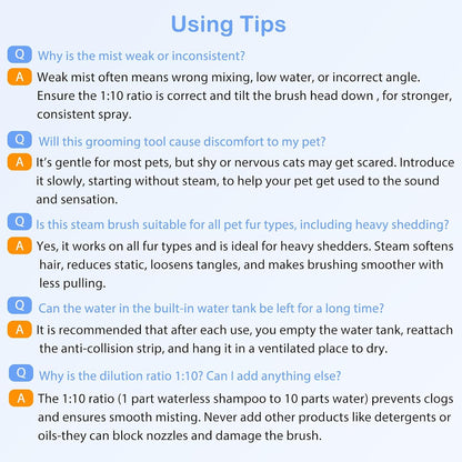 3-In-1 Pet Mist Brush for Dogs & Cats, Self-Cleaning,Rechargeable | ABS Body，2 Spray Settings，Round-Tipped Comb Pins，Indoor Cat & Dog Grooming，Reduces Shedding，Controls Loose Flying Fur
