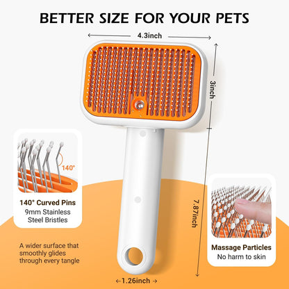 3-In-1 Pet Mist Brush for Dogs & Cats, Self-Cleaning,Rechargeable | ABS Body，2 Spray Settings，Round-Tipped Comb Pins，Indoor Cat & Dog Grooming，Reduces Shedding，Controls Loose Flying Fur