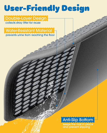 Ultra-Large Cat Litter Mat, 27'' X 19", Double-Layer, Grey | Urine-Proof, Non-Slip Litter Trapping Mat, Easy to Clean, Kitty Litter Mats for Floor, Scatter Control