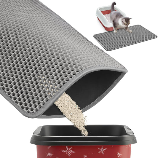 Ultra-Large Cat Litter Mat, 27'' X 19", Double-Layer, Grey | Urine-Proof, Non-Slip Litter Trapping Mat, Easy to Clean, Kitty Litter Mats for Floor, Scatter Control
