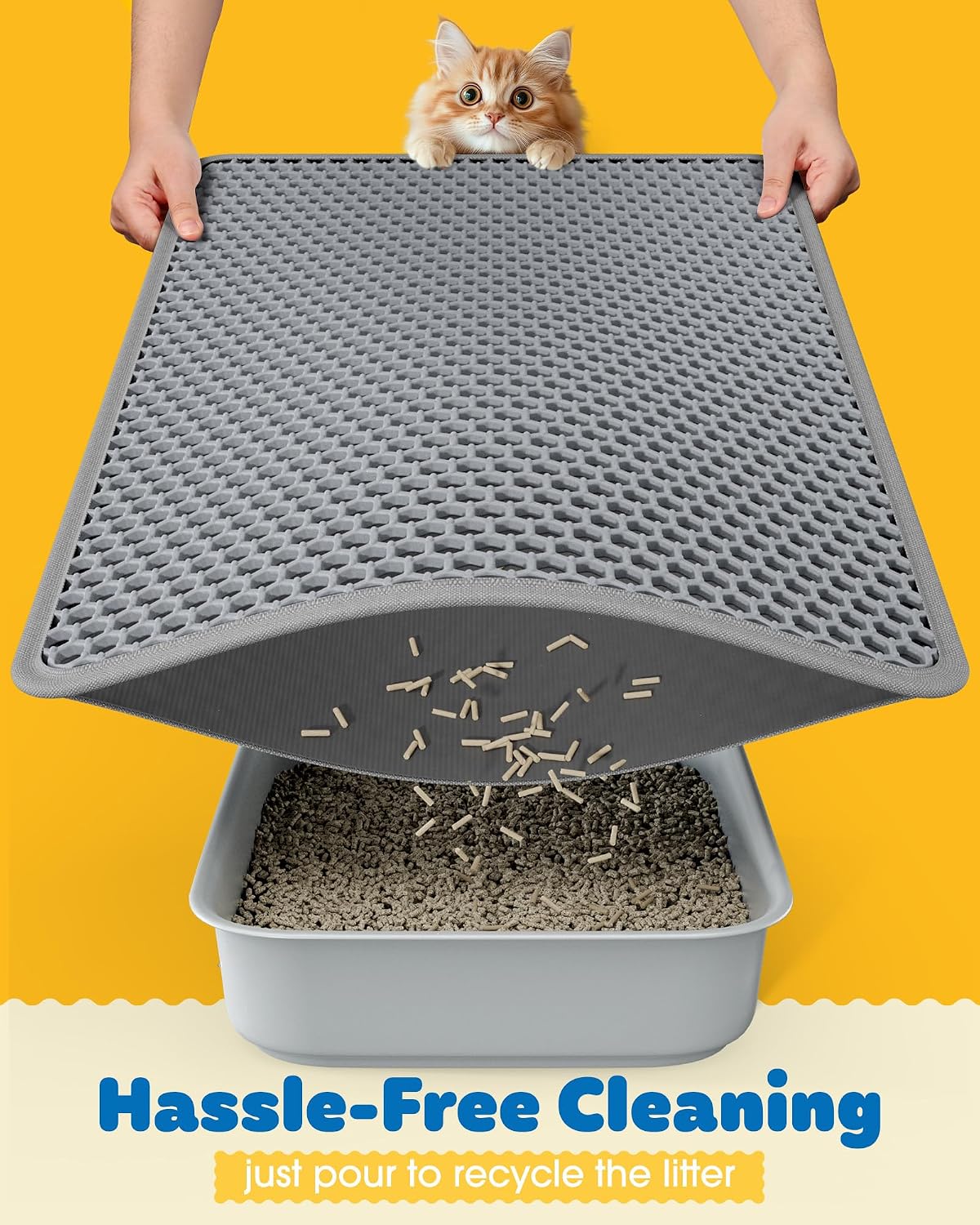 Ultra-Large Cat Litter Mat, 27'' X 19", Double-Layer, Grey | Urine-Proof, Non-Slip Litter Trapping Mat, Easy to Clean, Kitty Litter Mats for Floor, Scatter Control