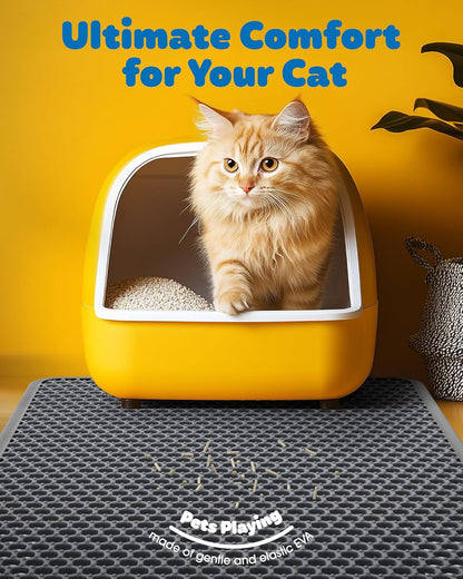 Ultra-Large Cat Litter Mat, 27'' X 19", Double-Layer, Grey | Urine-Proof, Non-Slip Litter Trapping Mat, Easy to Clean, Kitty Litter Mats for Floor, Scatter Control