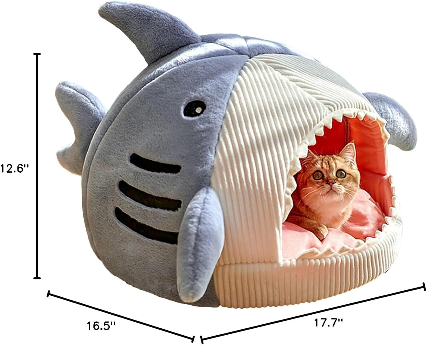 Cat Mat Shark-Shaped Kennel Kitten Bed Hideout House Warm Soft Comfortable Semi-Closed Cat Dog Nest Blue M