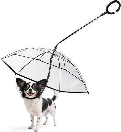 Clear Small Dog Umbrella, Adjustable Leash, Self-Assembly Pet Umbrella for Small Dogs, Keeps Pet Dry for Rainy Walks/Potty Trips