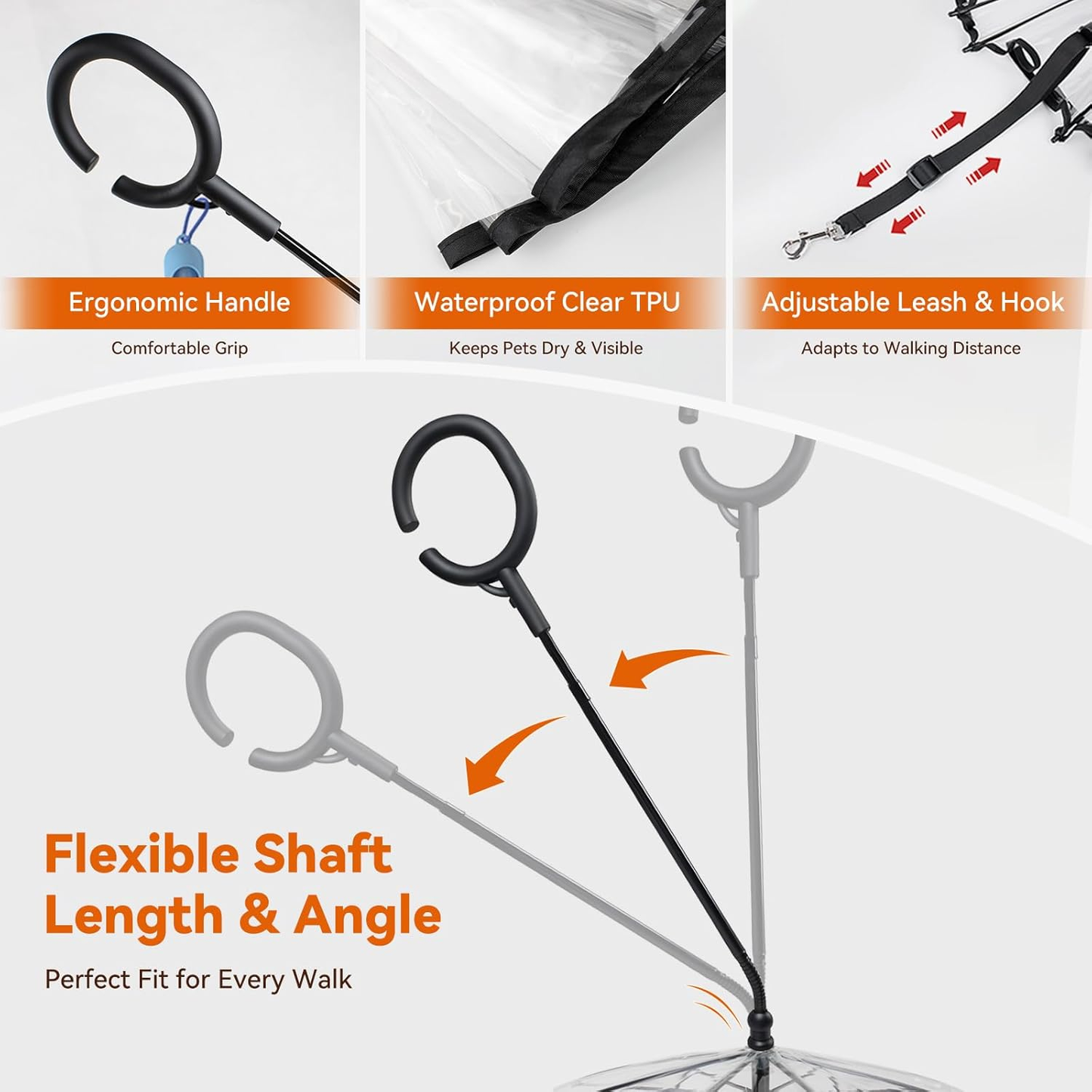Clear Small Dog Umbrella, Adjustable Leash, Self-Assembly Pet Umbrella for Small Dogs, Keeps Pet Dry for Rainy Walks/Potty Trips