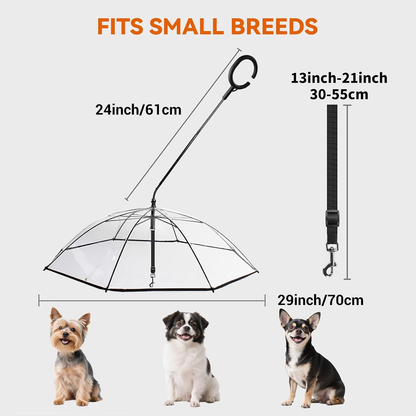 Clear Small Dog Umbrella, Adjustable Leash, Self-Assembly Pet Umbrella for Small Dogs, Keeps Pet Dry for Rainy Walks/Potty Trips