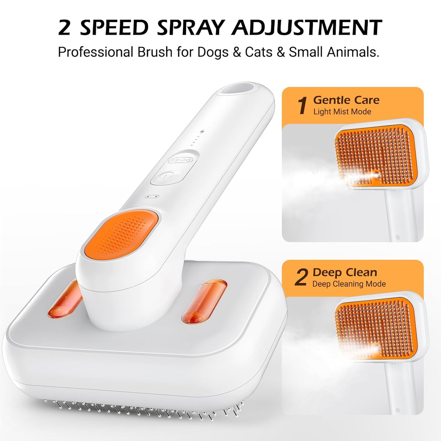 3-In-1 Pet Mist Brush for Dogs & Cats, Self-Cleaning,Rechargeable | ABS Body，2 Spray Settings，Round-Tipped Comb Pins，Indoor Cat & Dog Grooming，Reduces Shedding，Controls Loose Flying Fur
