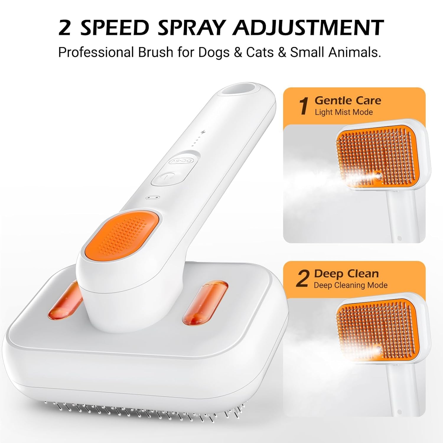 3-In-1 Pet Mist Brush for Dogs & Cats, Self-Cleaning,Rechargeable | ABS Body，2 Spray Settings，Round-Tipped Comb Pins，Indoor Cat & Dog Grooming，Reduces Shedding，Controls Loose Flying Fur