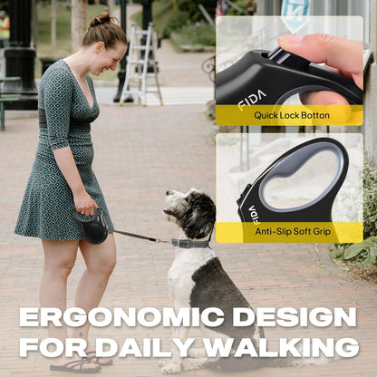 Retractable Dog Leash, 16 Ft Dog Walking Leash for Small Dogs up to 26 Lbs, 360° Tangle Free, Black